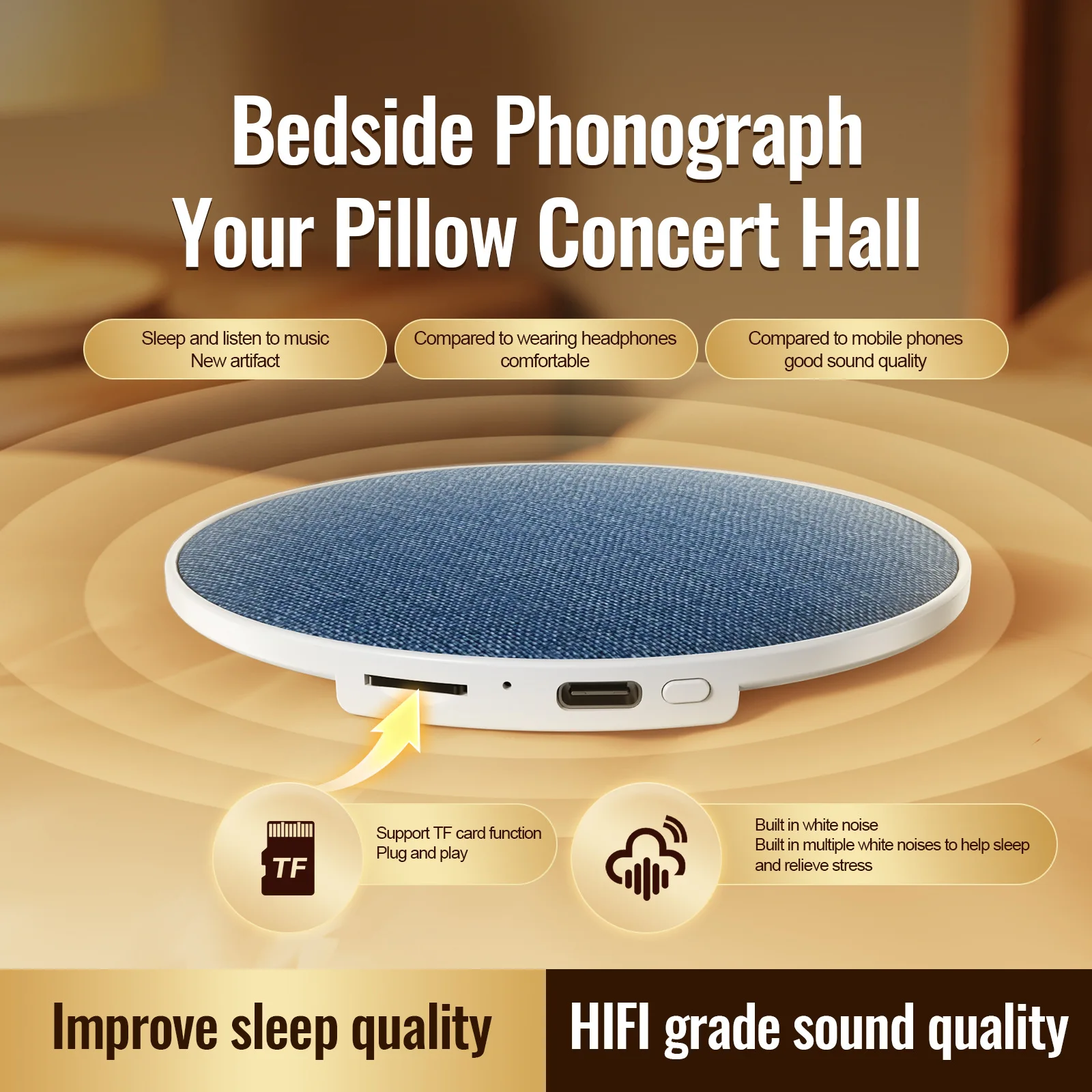 Ultra Slim Sleep Speaker Under Pillow HiFi Noise Reduction Bone Conduction Sound Machine For Deep Sleep Relaxation 2026