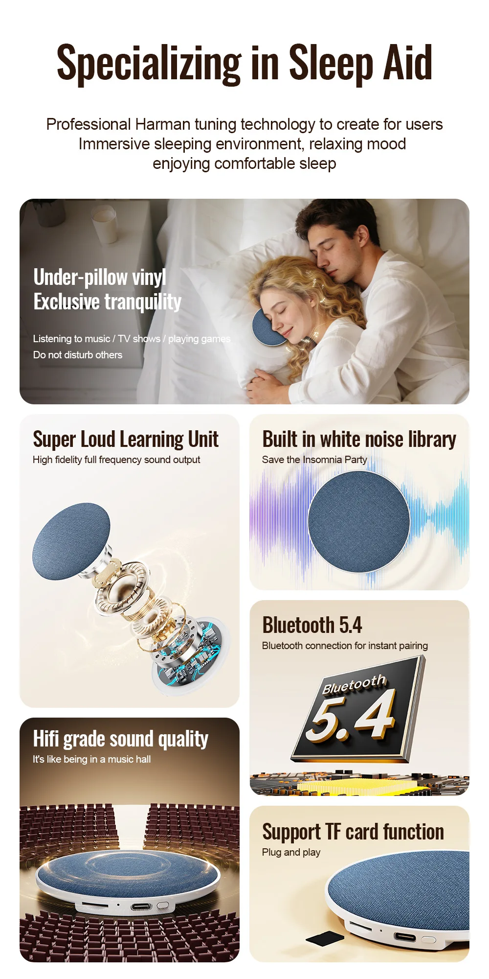 Ultra Slim Sleep Speaker Under Pillow HiFi Noise Reduction Bone Conduction Sound Machine For Deep Sleep Relaxation 2026