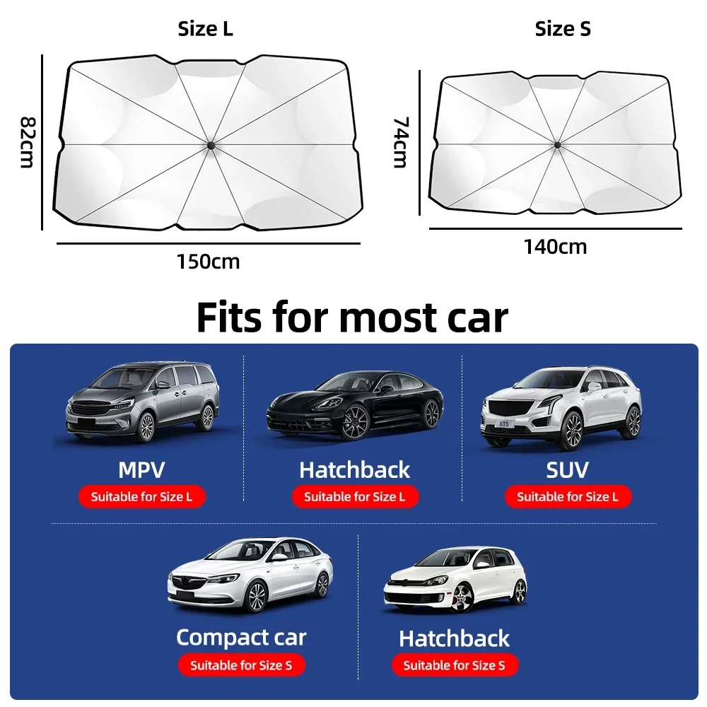 Upgraded Car Windshield Sun Shade Umbrella Foldable Car Sunshade Front Window Cover for UV Ray Block & Sun Heat Protection