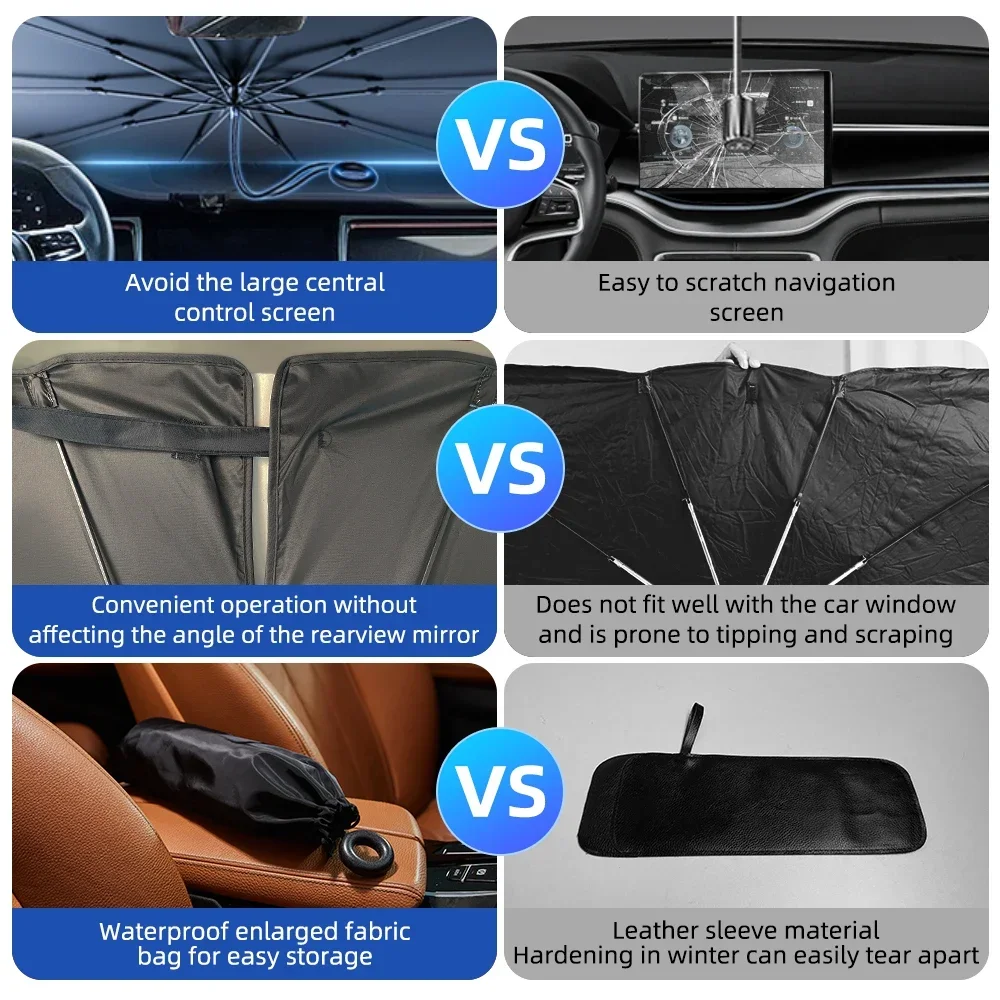 Upgraded Car Windshield Sun Shade Umbrella Foldable Car Sunshade Front Window Cover for UV Ray Block & Sun Heat Protection