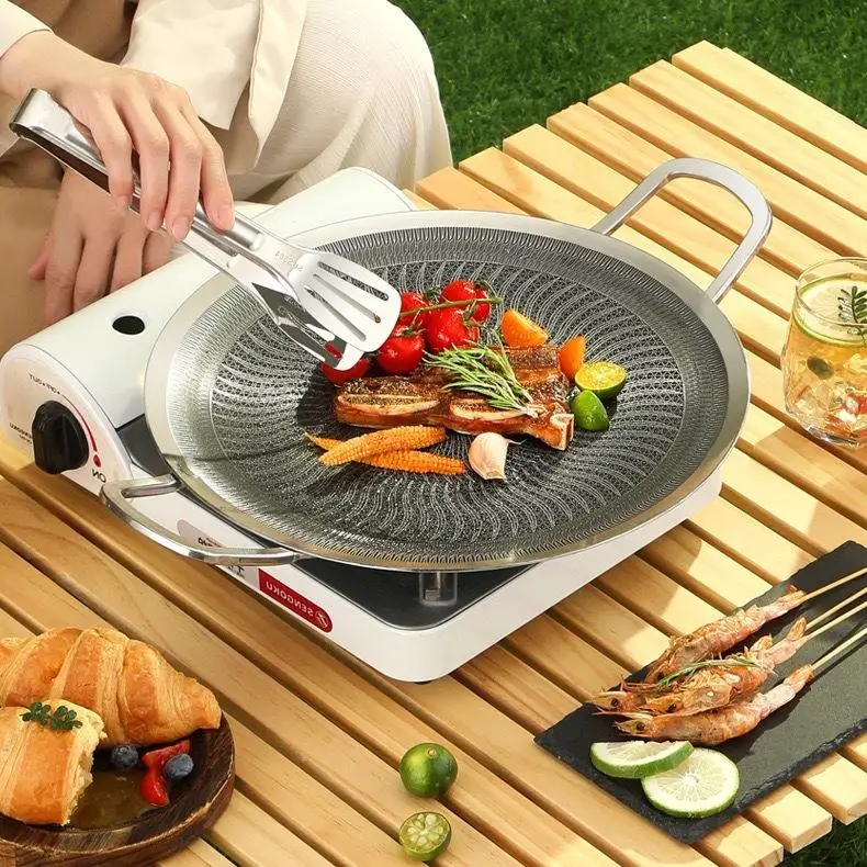 Stainless Steel BBQ Grill Pan for Camping & Home, Compatible with Induction, Gas