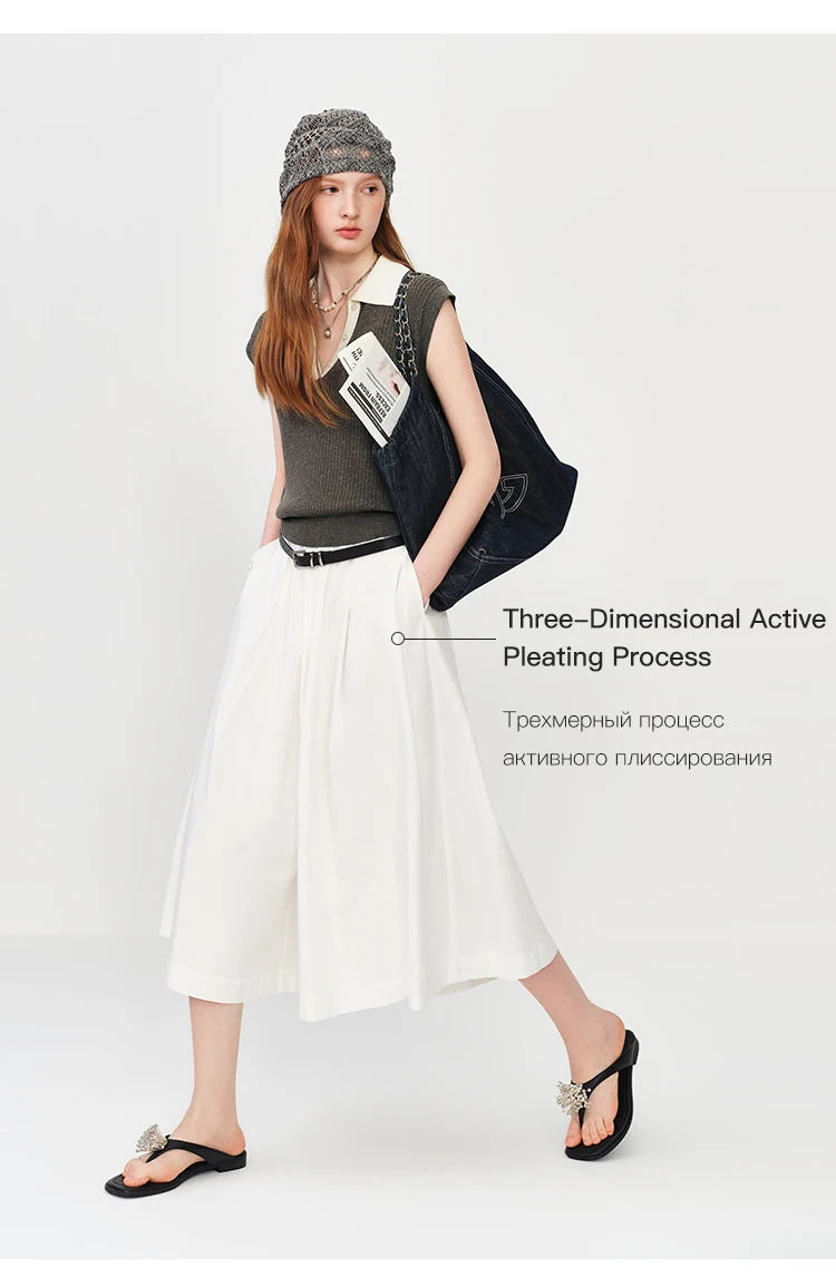 FSLE Cozy Cotton Casual Pants Wide-Leg Fit for Women's Summer 2026 New Arrival A-line Silhouette for Casual Outfits Resort Pants