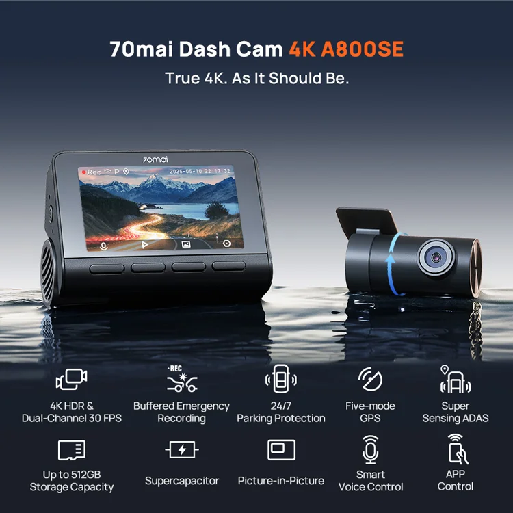 70mai 4K Dash Cam A800SE Upgraded Version Supercapatior Voice Control GPS ADAS Wifi 6 Car Recorder 70mai A800SE Support 4G LTE