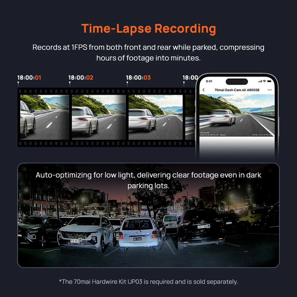 70mai 4K Dash Cam A800SE Upgraded Version Supercapatior Voice Control GPS ADAS Wifi 6 Car Recorder 70mai A800SE Support 4G LTE