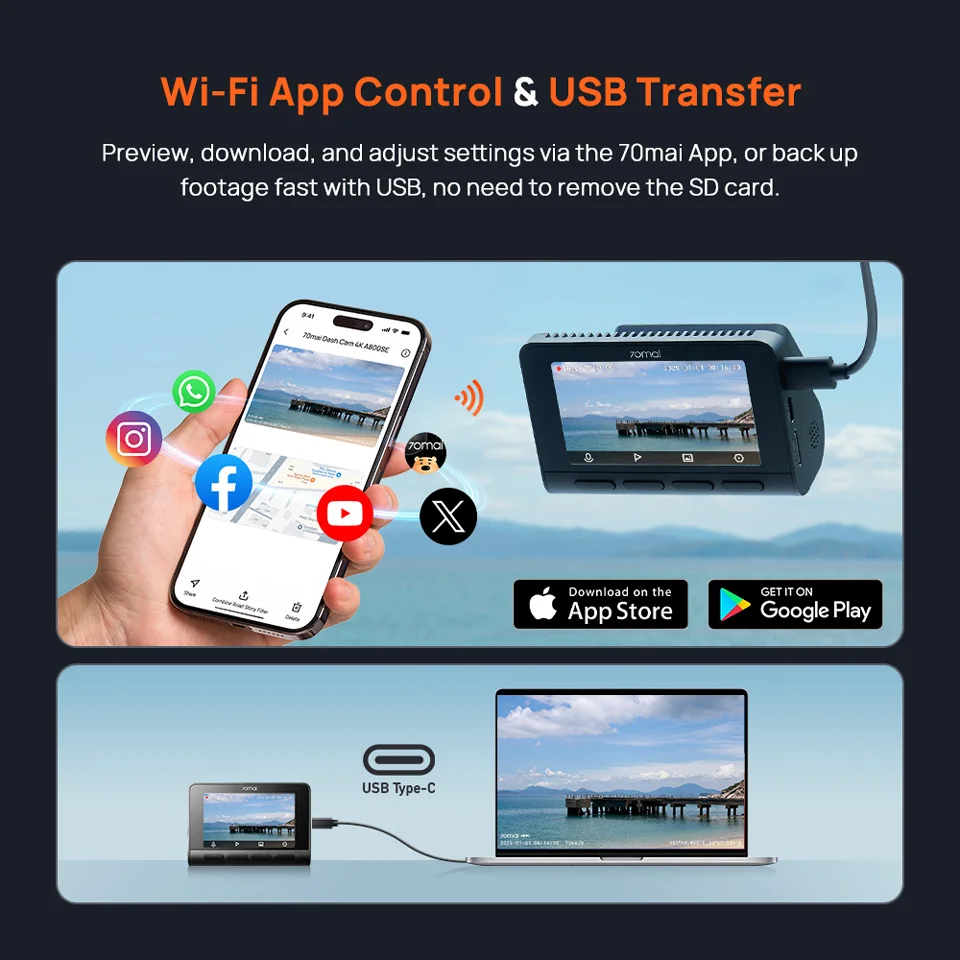 70mai 4K Dash Cam A800SE Upgraded Version Supercapatior Voice Control GPS ADAS Wifi 6 Car Recorder 70mai A800SE Support 4G LTE