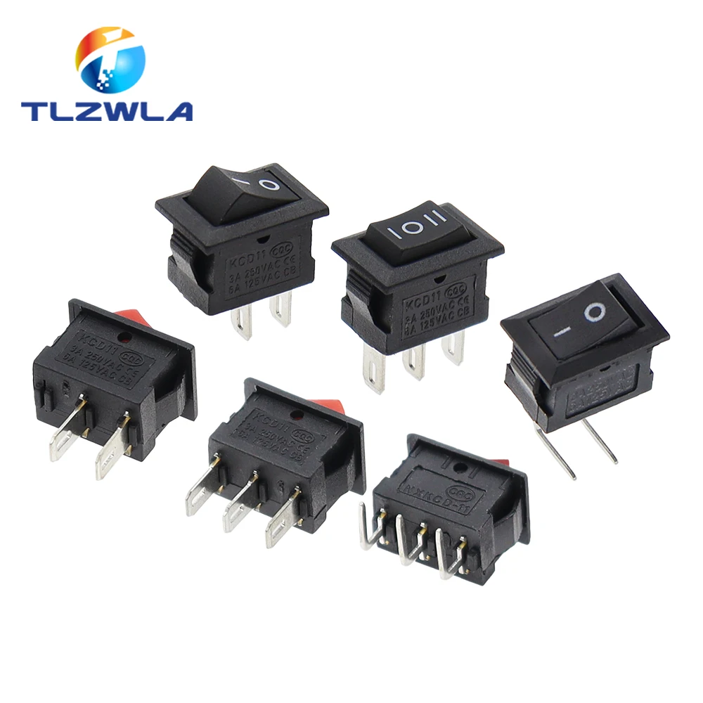 5/10PCS KCD11 Rocker Switch 10*15mm Mini Push Button Switch ON-OFF / ON-OFF-ON 2 Pins / 3 Pins 3A 250VAC / 6A 125VAC 10x15mm