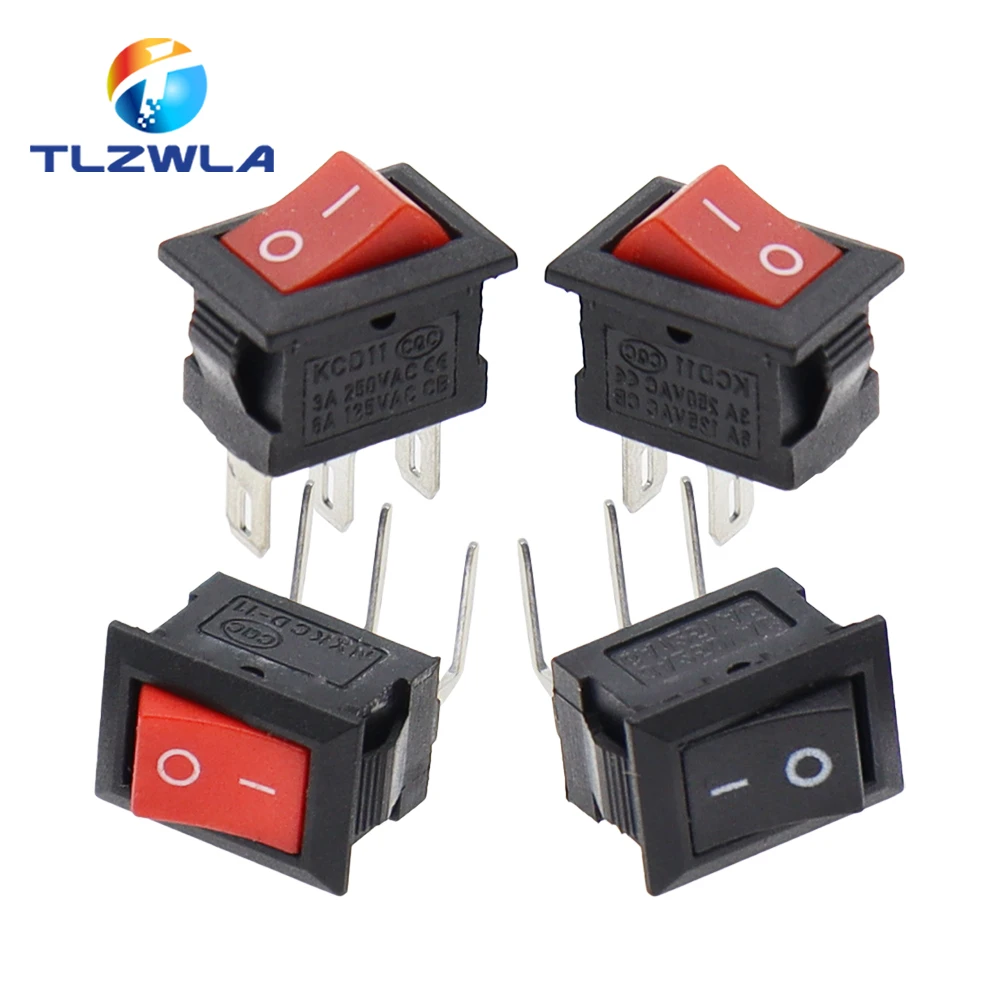 5/10PCS KCD11 Rocker Switch 10*15mm Mini Push Button Switch ON-OFF / ON-OFF-ON 2 Pins / 3 Pins 3A 250VAC / 6A 125VAC 10x15mm
