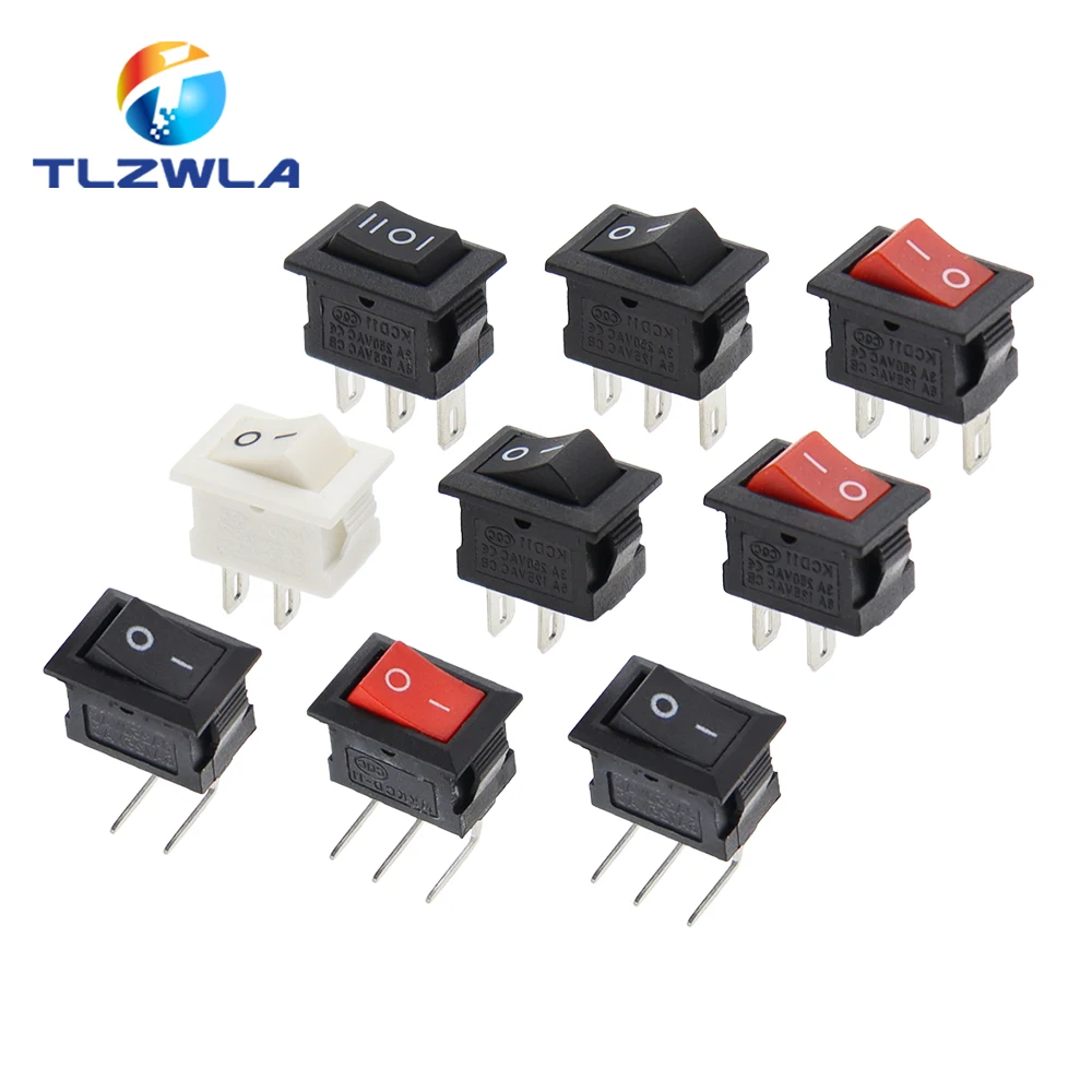 5/10PCS KCD11 Rocker Switch 10*15mm Mini Push Button Switch ON-OFF / ON-OFF-ON 2 Pins / 3 Pins 3A 250VAC / 6A 125VAC 10x15mm