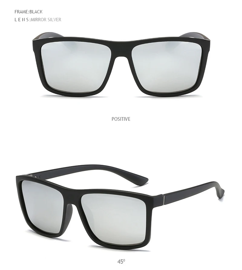 Classic Black Square Polarized Sunglasses Men Fashion Mirror Blue Sun Glasses Unisex Vintage Anti Glare Driving Shades UV400