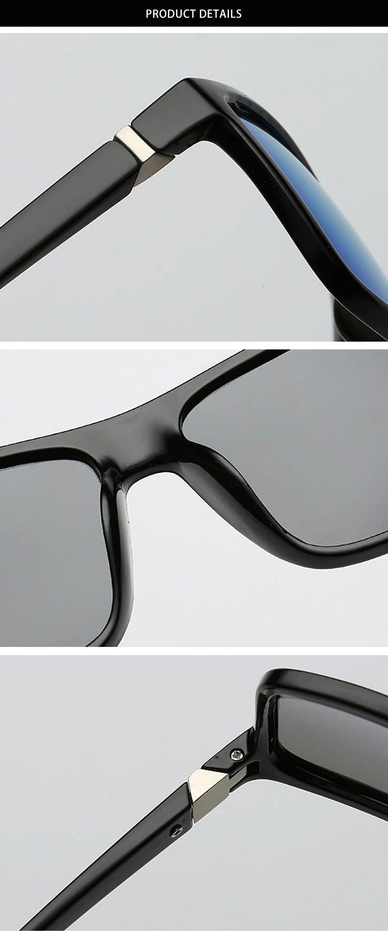 Classic Black Square Polarized Sunglasses Men Fashion Mirror Blue Sun Glasses Unisex Vintage Anti Glare Driving Shades UV400