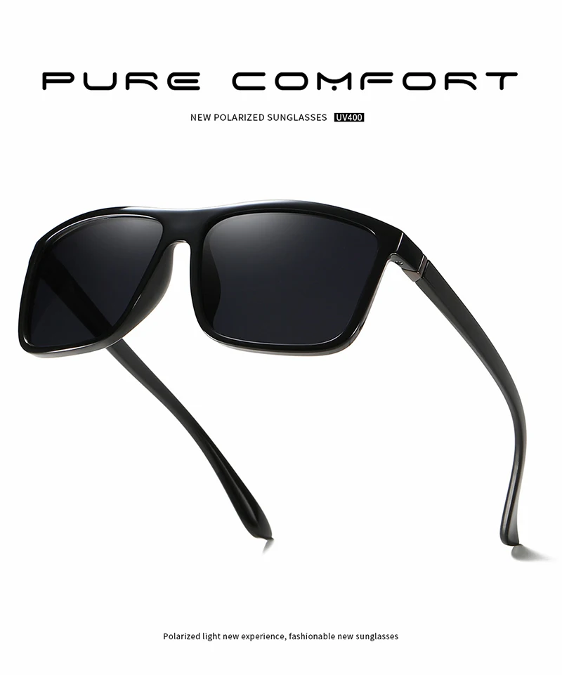 Classic Black Square Polarized Sunglasses Men Fashion Mirror Blue Sun Glasses Unisex Vintage Anti Glare Driving Shades UV400