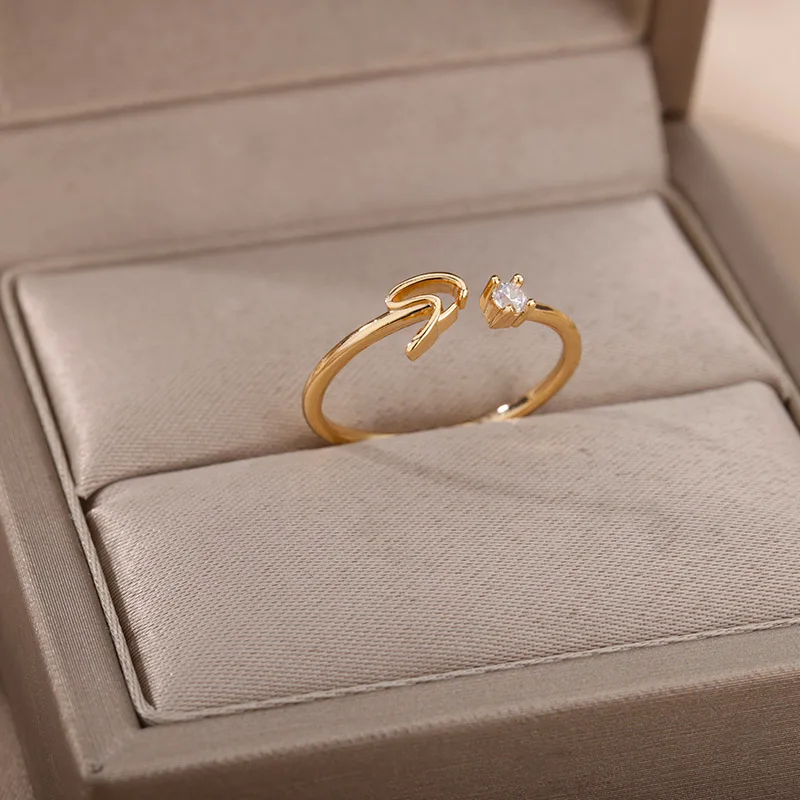Tiny Initial Letter Rings For Women Stainless Steel A-Z Letters Adjustable Ring Female Christmas Aesthetic Jewelry bijoux femme