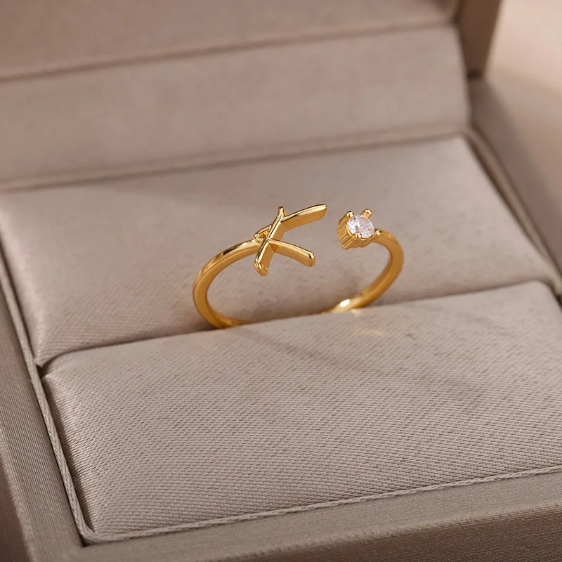 Tiny Initial Letter Rings For Women Stainless Steel A-Z Letters Adjustable Ring Female Christmas Aesthetic Jewelry bijoux femme