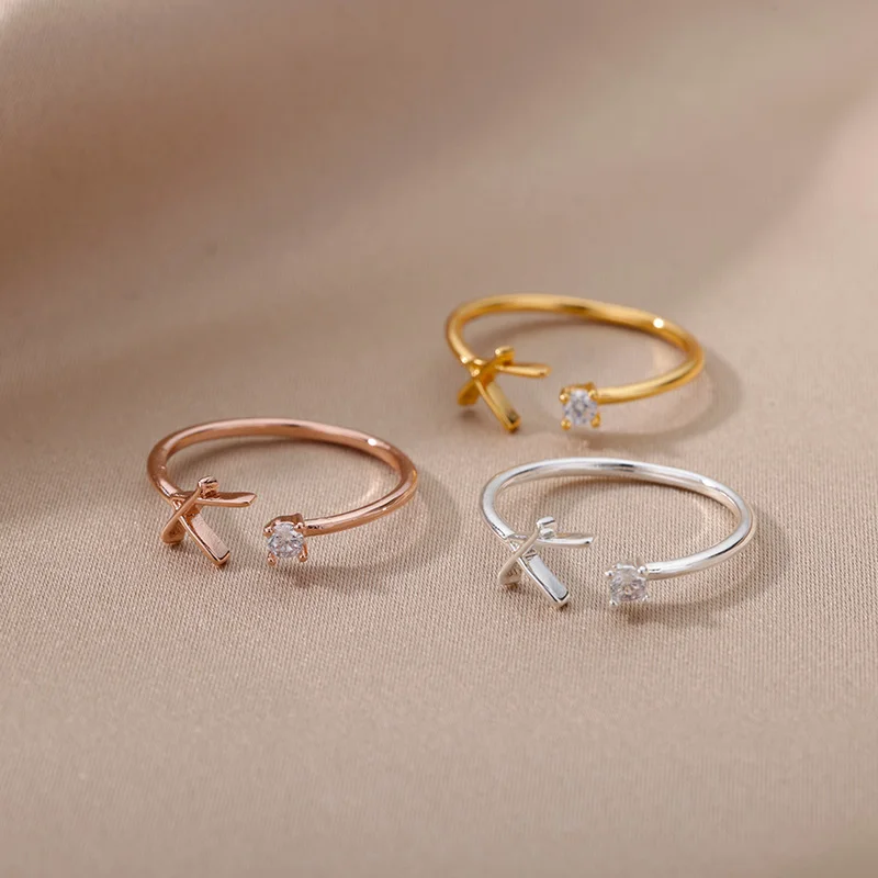 Tiny Initial Letter Rings For Women Stainless Steel A-Z Letters Adjustable Ring Female Christmas Aesthetic Jewelry bijoux femme