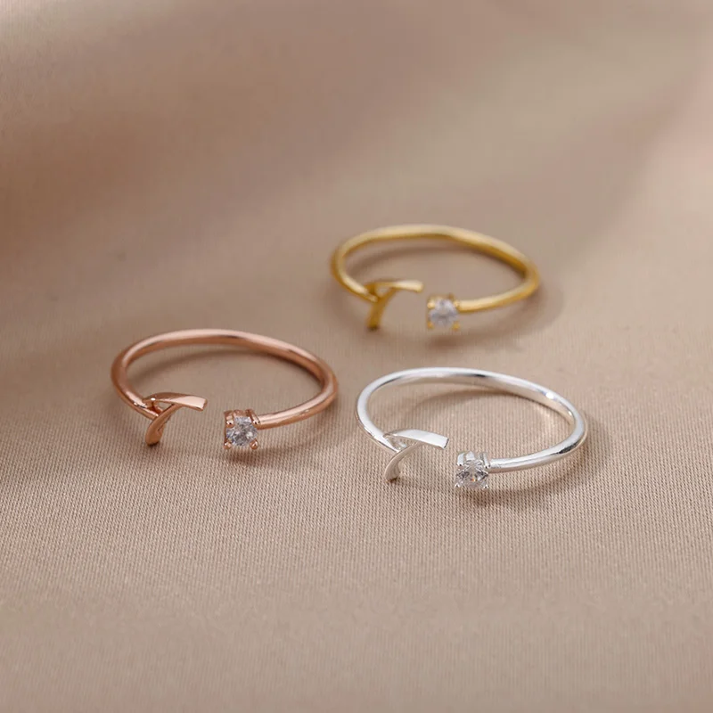 Tiny Initial Letter Rings For Women Stainless Steel A-Z Letters Adjustable Ring Female Christmas Aesthetic Jewelry bijoux femme
