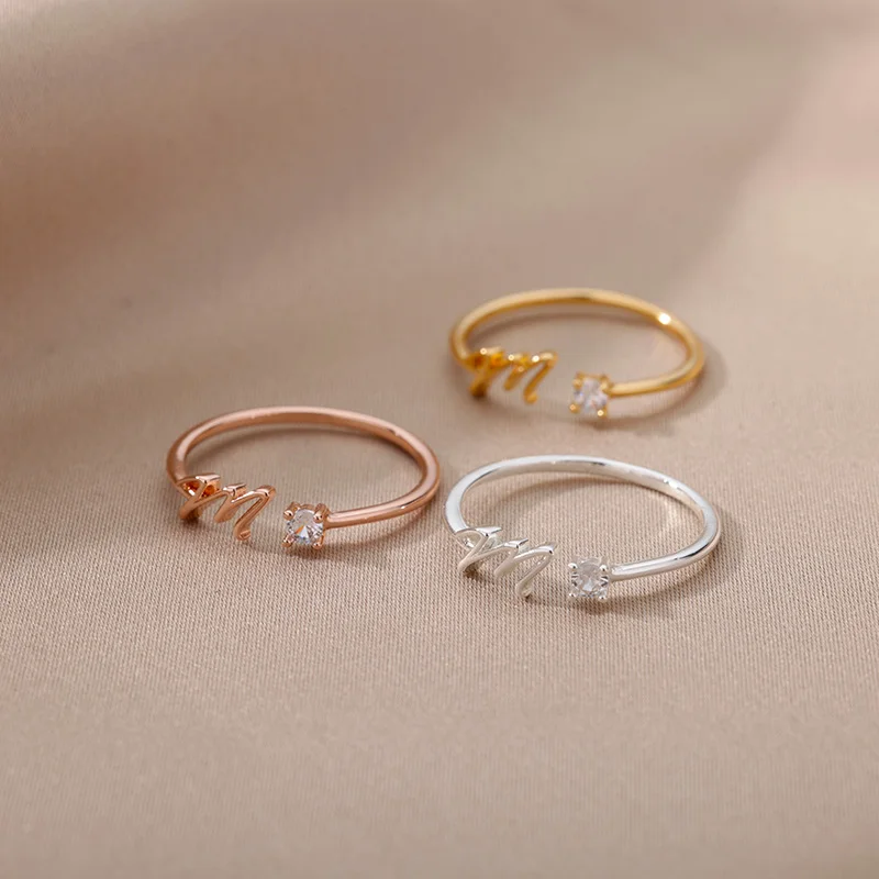Tiny Initial Letter Rings For Women Stainless Steel A-Z Letters Adjustable Ring Female Christmas Aesthetic Jewelry bijoux femme