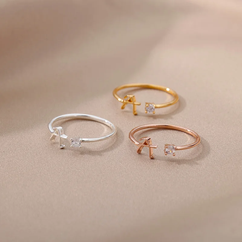 Tiny Initial Letter Rings For Women Stainless Steel A-Z Letters Adjustable Ring Female Christmas Aesthetic Jewelry bijoux femme