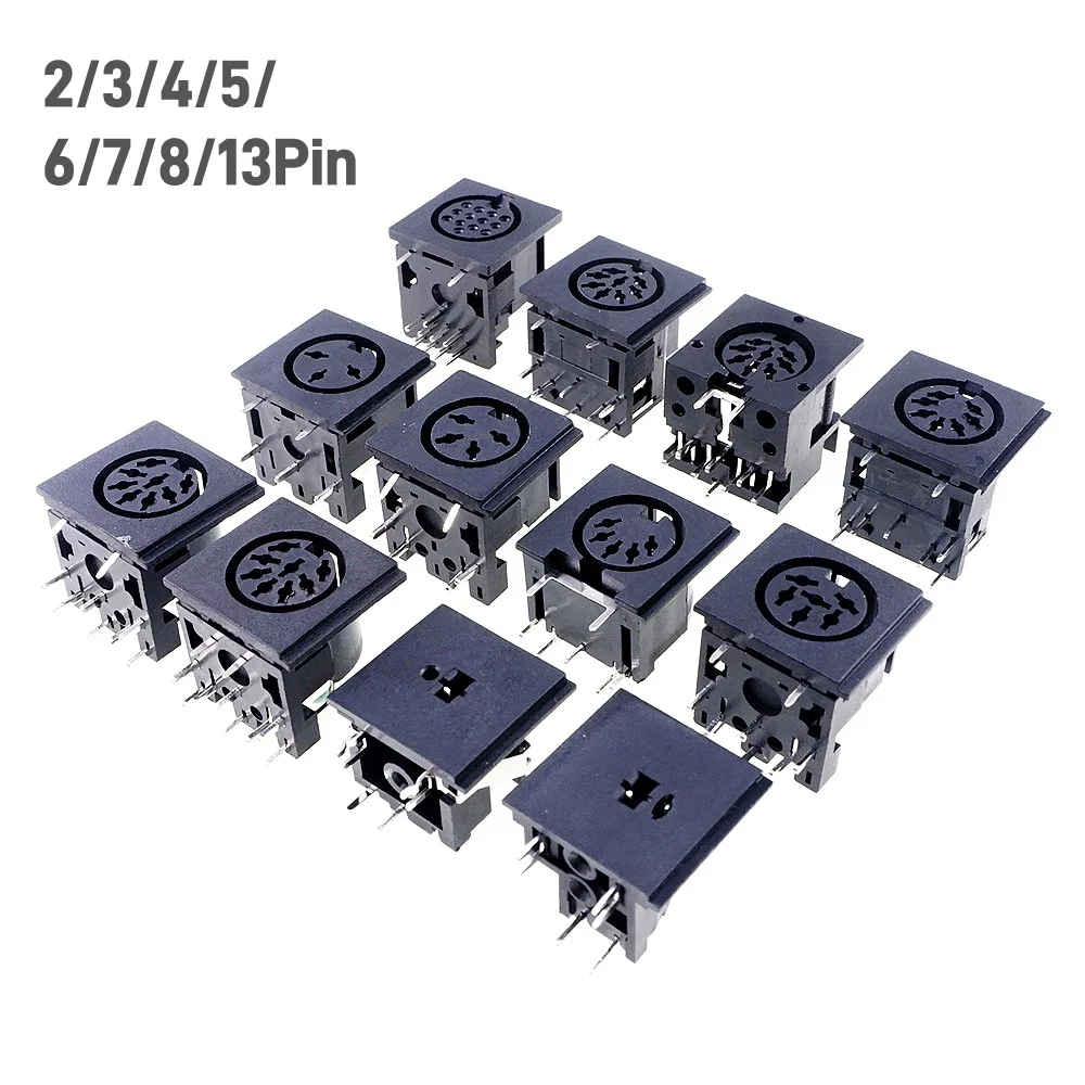 5/20 Pcs Female Din Connector Receptacle 2 3 4 5 6 7 8 9 13 Pin Circular Connector Right Angle PCB Solder Sockets Tin