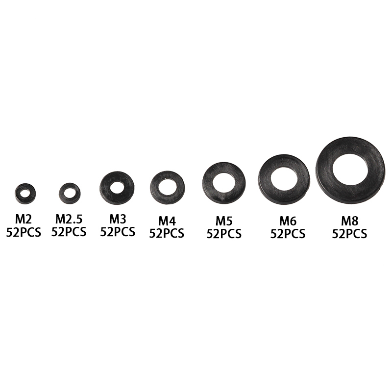 364Pcs Metric M2 M2.5 M3 M4 M5 M6 M8 Black Nylon Rubber Flat Ring Plain Repair Washer Furniture Gasket Assortment Kit
