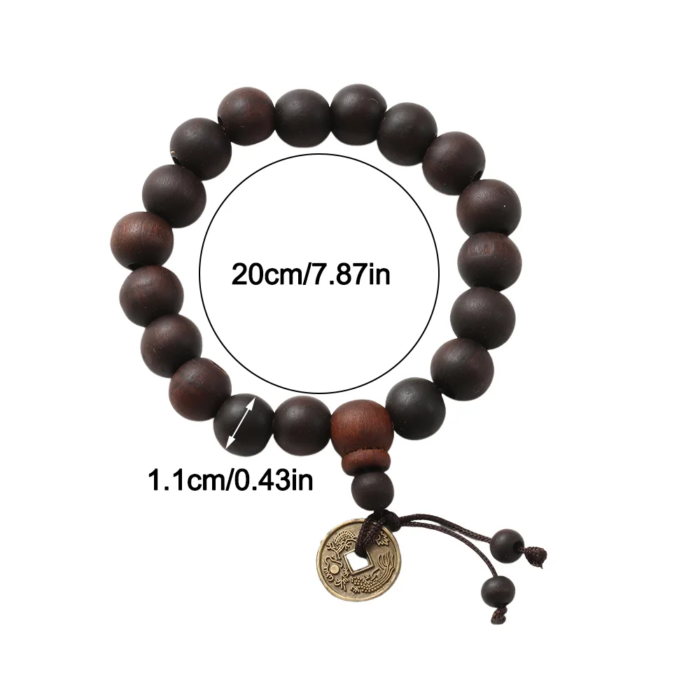 1Pc Wood Bead New Buddha Bracelet Buddhist Bangle Prayer Beads Copper Coin Women Men Lucky Religion Bracelets Charm Jewelry