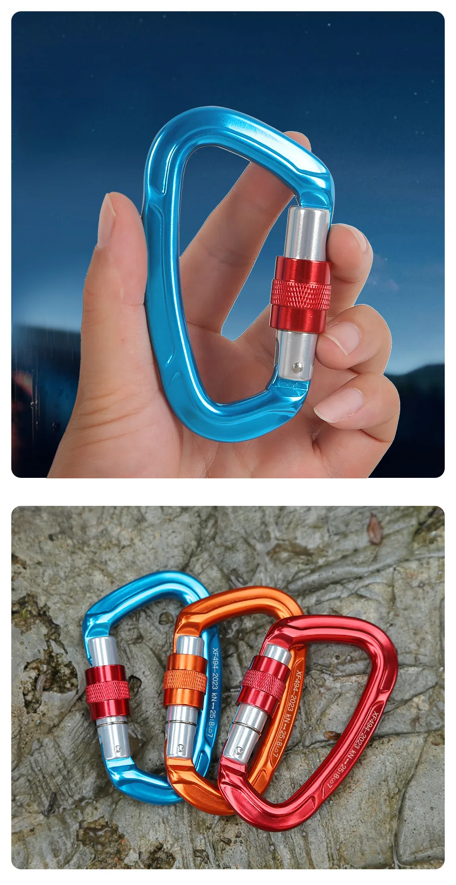 Outdoor Professional Rock Climbing Carabiner 25kN Lock D-shape Safety Buckle For Keys Tools Equipment