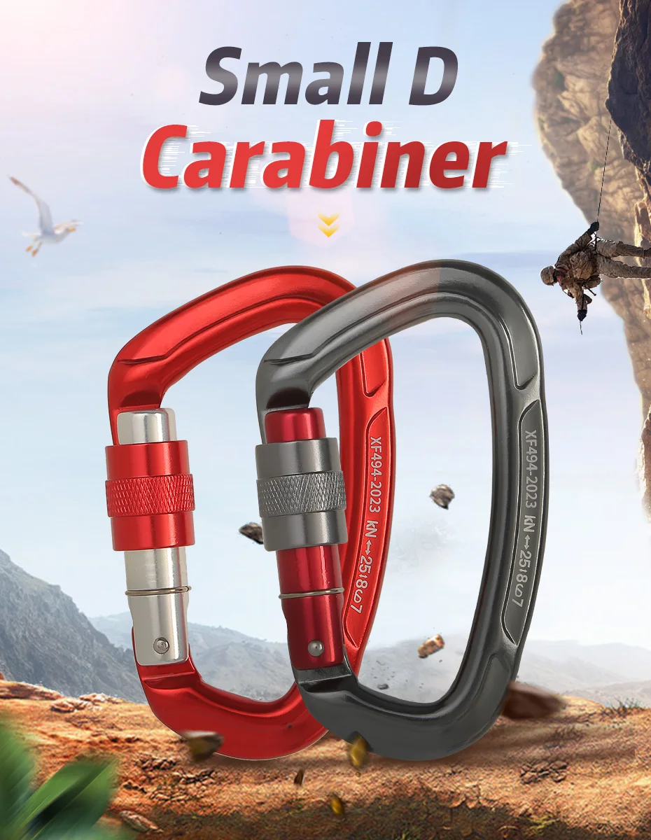Outdoor Professional Rock Climbing Carabiner 25kN Lock D-shape Safety Buckle For Keys Tools Equipment