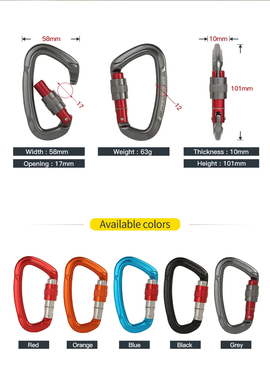 Outdoor Professional Rock Climbing Carabiner 25kN Lock D-shape Safety Buckle For Keys Tools Equipment