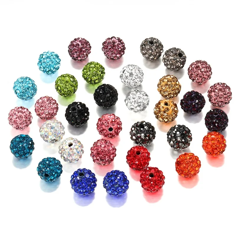 10mm 19 Colors Czech Crystal Rhinestones Pave Clay Round Disco Ball Loose Spacer Beads Bracelet Necklace Earring Making 10pcs/lo