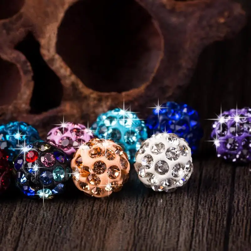 10mm 19 Colors Czech Crystal Rhinestones Pave Clay Round Disco Ball Loose Spacer Beads Bracelet Necklace Earring Making 10pcs/lo