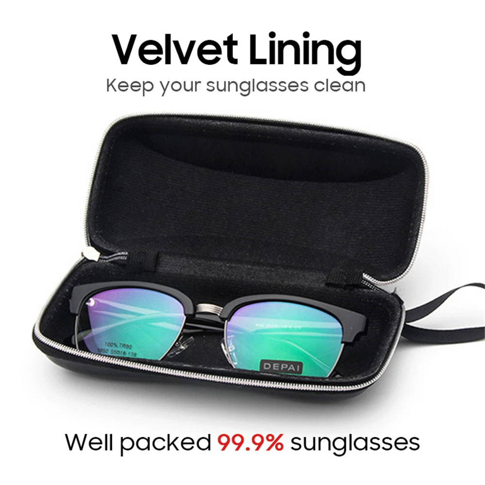 VIVIBEE Men Black PU Leather Sunglasses Case Zipper Waterproof Sun Glasses Eyewear Storage Men Eyeglasses Genuine Spectacle Box