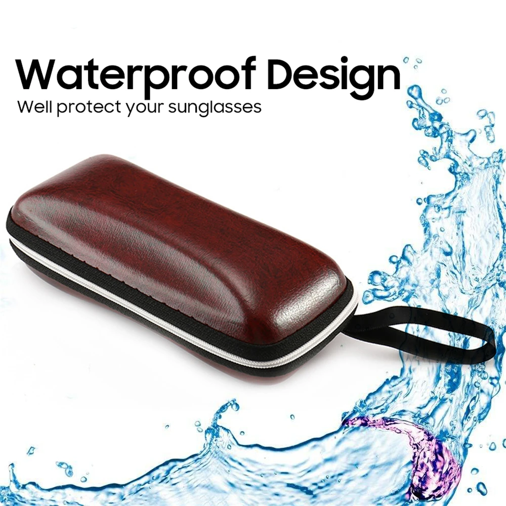 VIVIBEE Men Black PU Leather Sunglasses Case Zipper Waterproof Sun Glasses Eyewear Storage Men Eyeglasses Genuine Spectacle Box