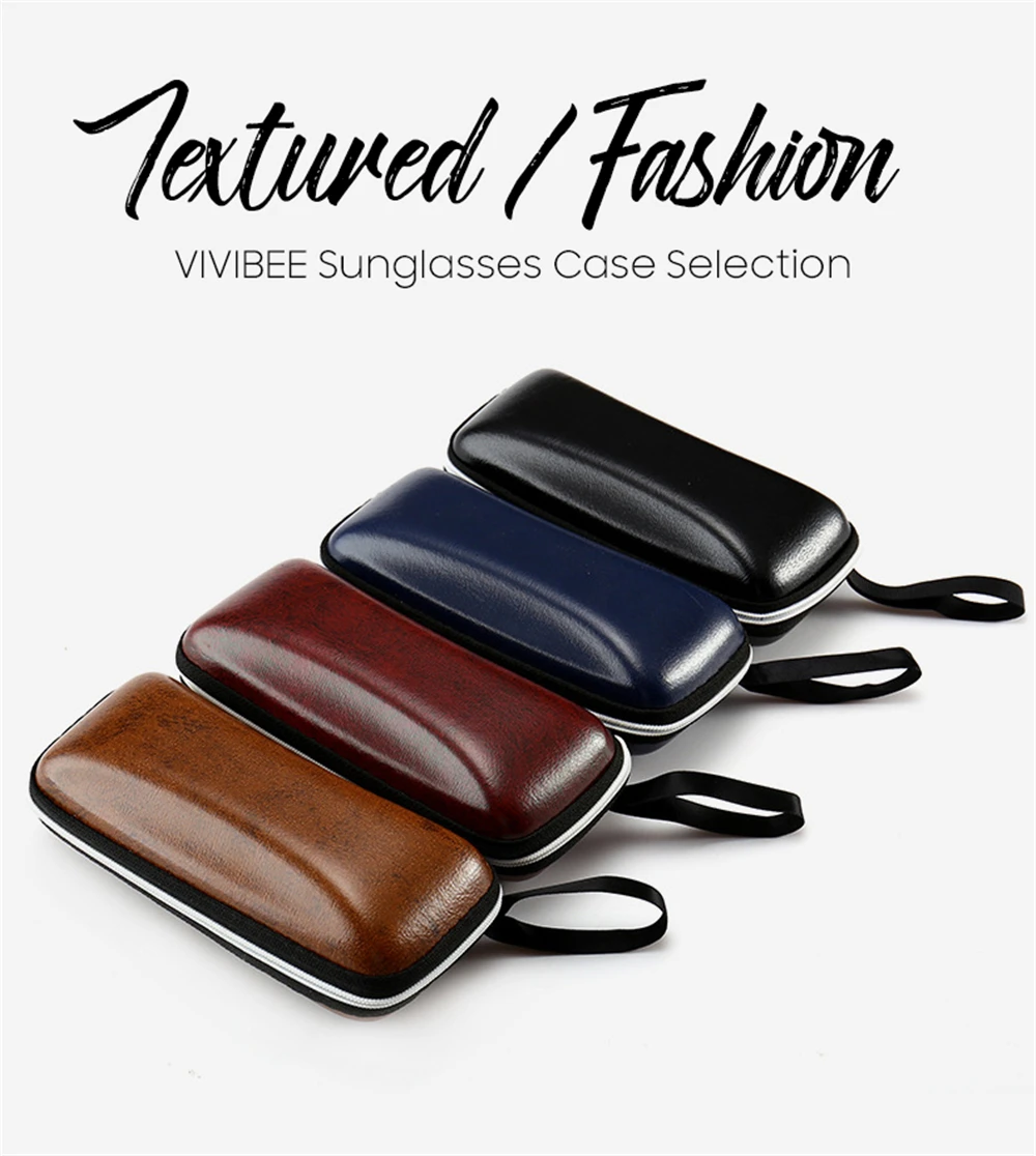 VIVIBEE Men Black PU Leather Sunglasses Case Zipper Waterproof Sun Glasses Eyewear Storage Men Eyeglasses Genuine Spectacle Box