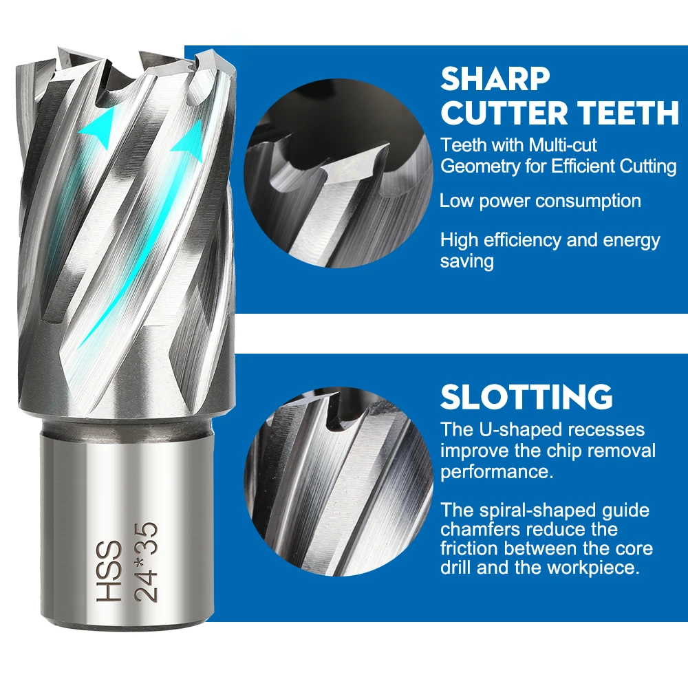 CMCP 1pc 6-60mm High Speed Steel Metal Core Drill Bit Annular Cutter Hollow Drill Bit Hole Opener Hole Saw Metal Drilling Tools