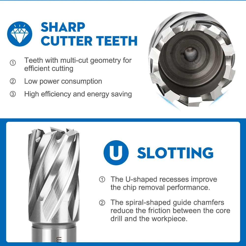 CMCP 1pc 6-60mm High Speed Steel Metal Core Drill Bit Annular Cutter Hollow Drill Bit Hole Opener Hole Saw Metal Drilling Tools