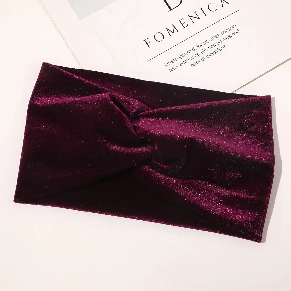 Fashion Solid Color Gold Velvet Cross Stretch Fabric Women Girl Headband Headpiece Turban Bandage Hair Accessories Headwear