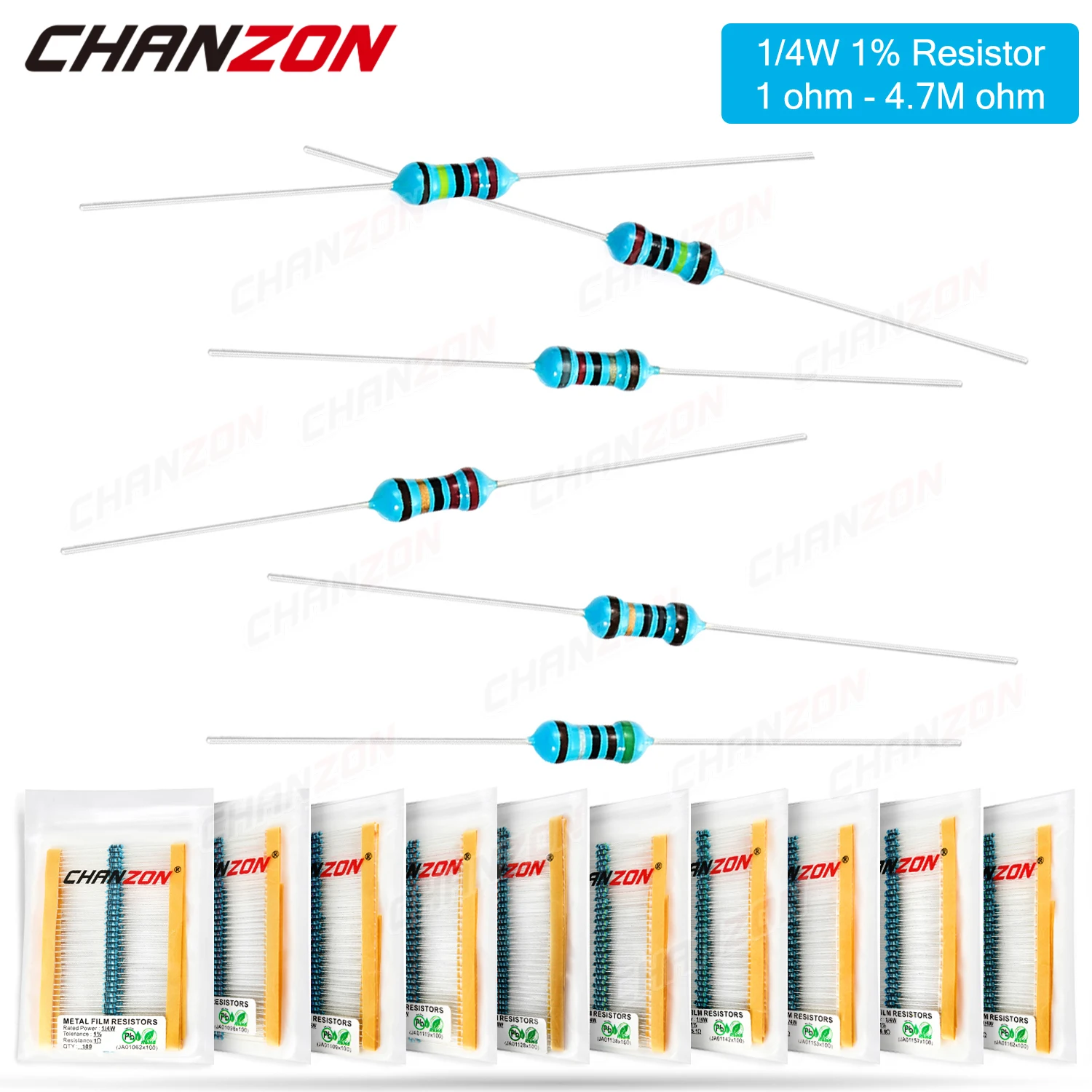 121 Values 100pcs 1/4W 1% 1ohm - 4.7M Metal Film Resistors 1/4 Watt High Precision MF Fixed 47 100 220 330 1K 4.7K 10K ohm 10ohm