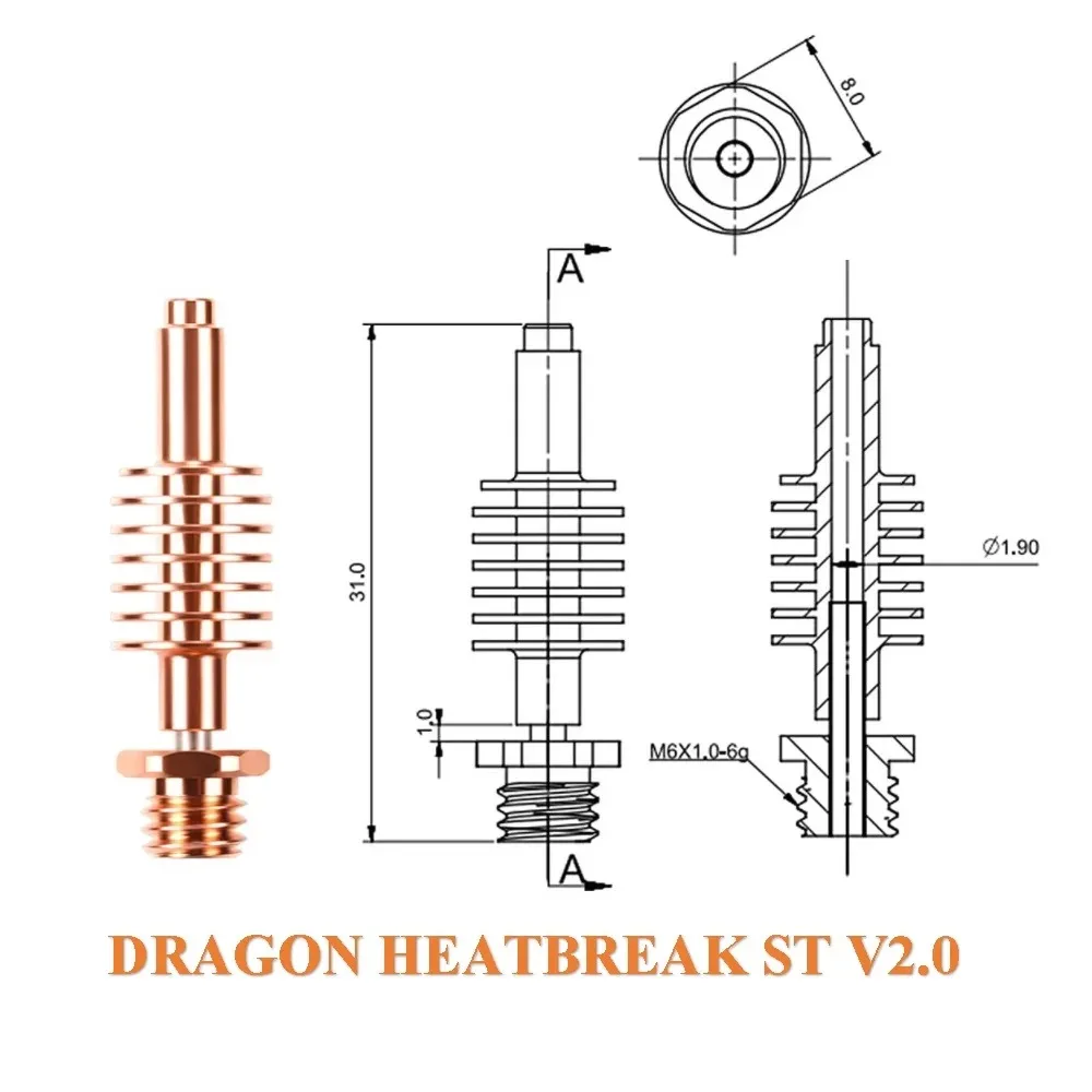 Bi-Metal Dragon Heatbreak ST HF V2.0 For Dragon Hotend High temperature Titanium Copper Heat Break High Quality