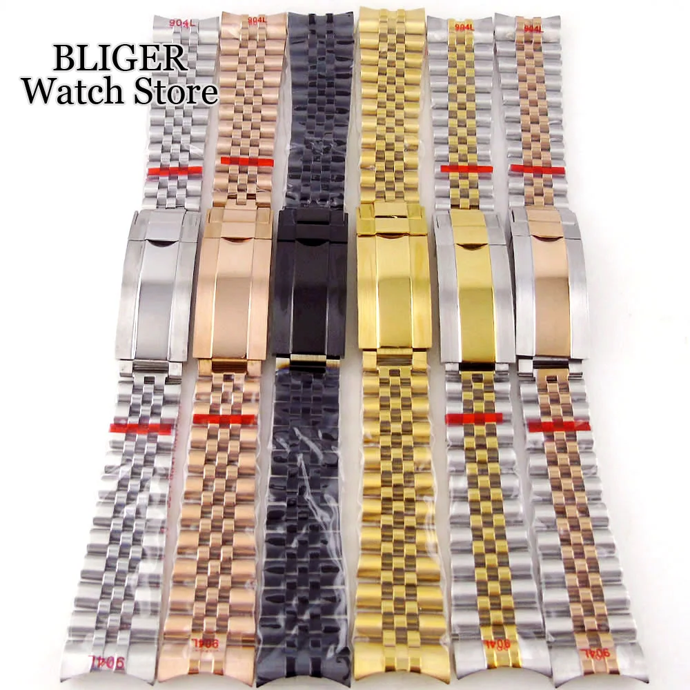 Silver Black 20mm Width Stainless Steel Watch Strap Bracelet Two Tone Gold/Rose Gold Glide Lock Clasp for Dive Men Watch