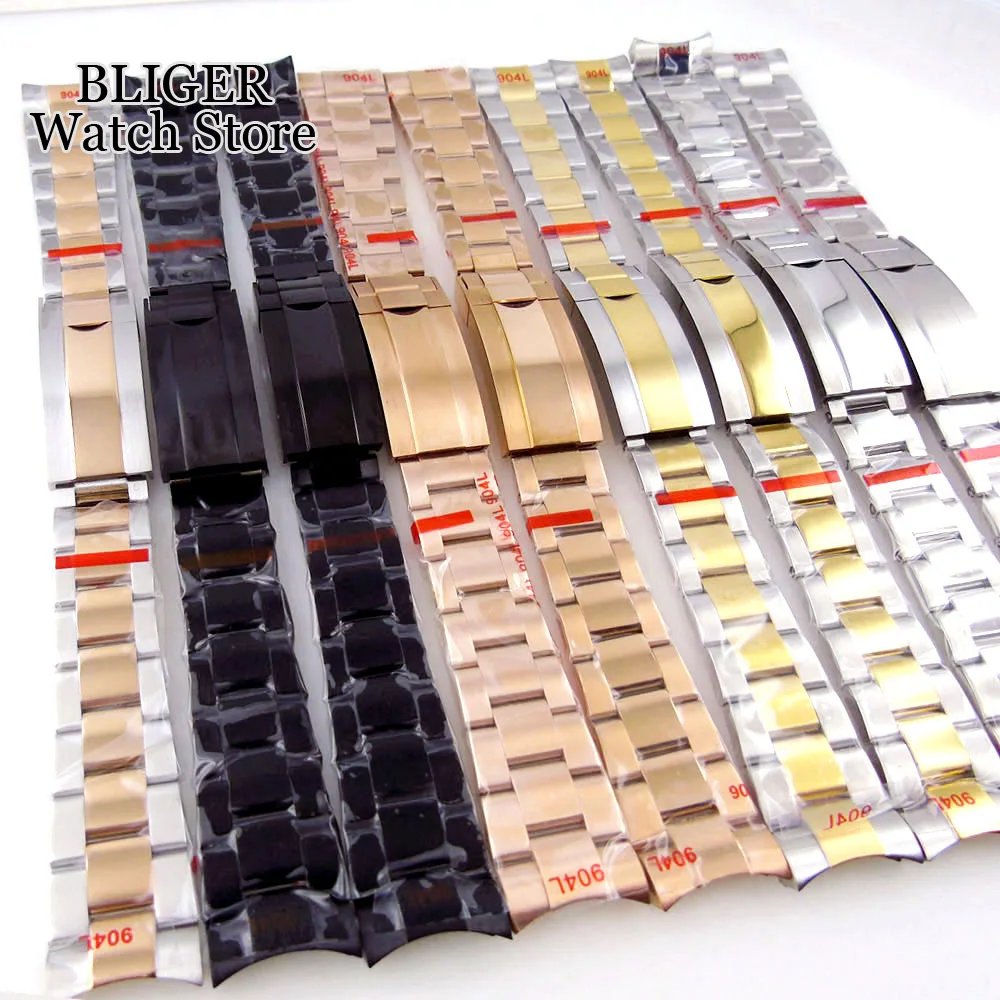 Silver Black 20mm Width Stainless Steel Watch Strap Bracelet Two Tone Gold/Rose Gold Glide Lock Clasp for Dive Men Watch