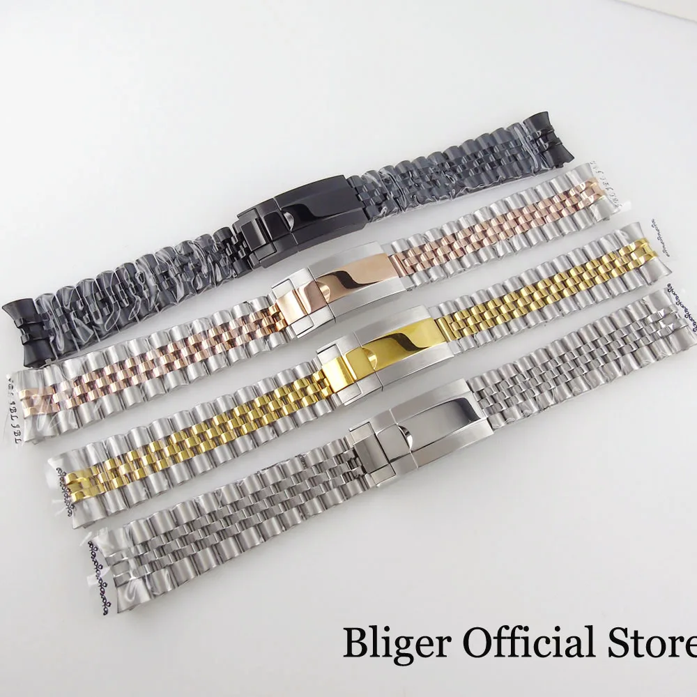 Silver Black 20mm Width Stainless Steel Watch Strap Bracelet Two Tone Gold/Rose Gold Glide Lock Clasp for Dive Men Watch