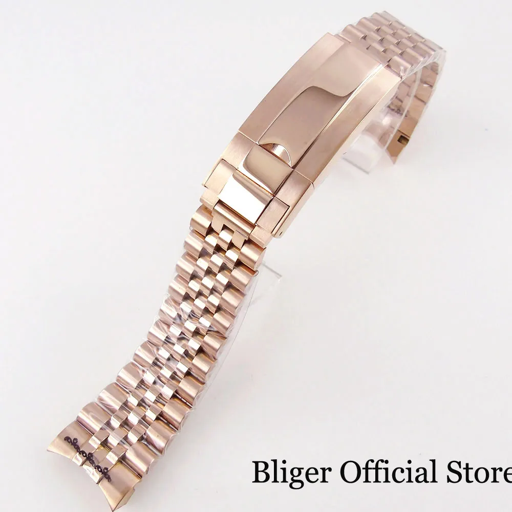 Silver Black 20mm Width Stainless Steel Watch Strap Bracelet Two Tone Gold/Rose Gold Glide Lock Clasp for Dive Men Watch