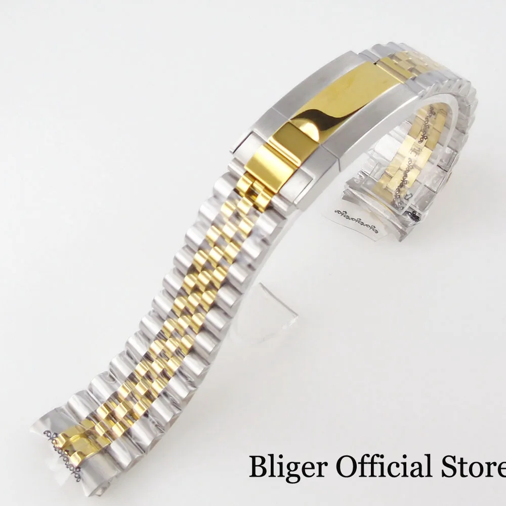 Silver Black 20mm Width Stainless Steel Watch Strap Bracelet Two Tone Gold/Rose Gold Glide Lock Clasp for Dive Men Watch