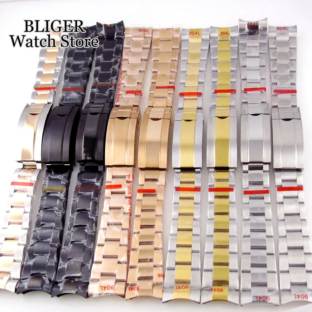 Silver Black 20mm Width Stainless Steel Watch Strap Bracelet Two Tone Gold/Rose Gold Glide Lock Clasp for Dive Men Watch
