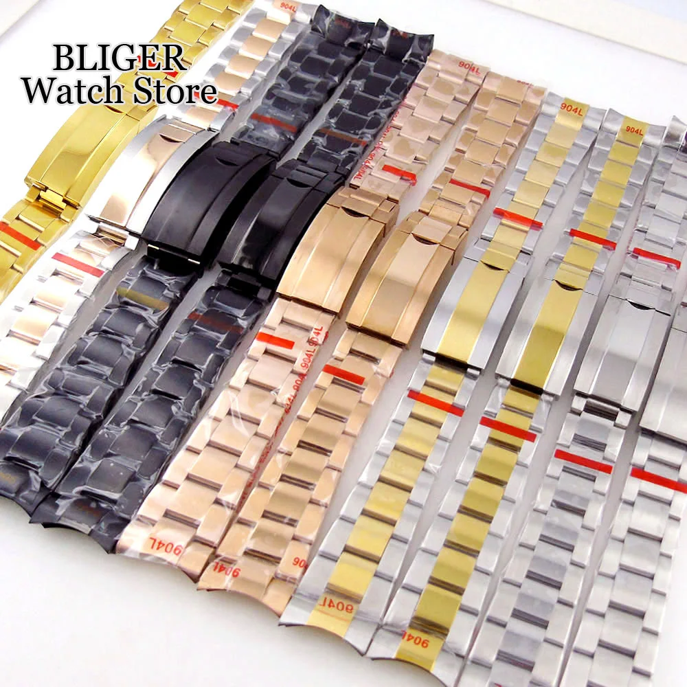 Silver Black 20mm Width Stainless Steel Watch Strap Bracelet Two Tone Gold/Rose Gold Glide Lock Clasp for Dive Men Watch