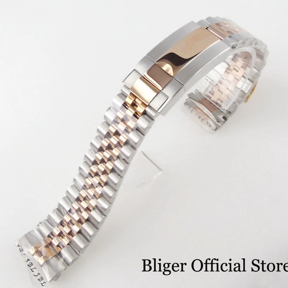 Silver Black 20mm Width Stainless Steel Watch Strap Bracelet Two Tone Gold/Rose Gold Glide Lock Clasp for Dive Men Watch