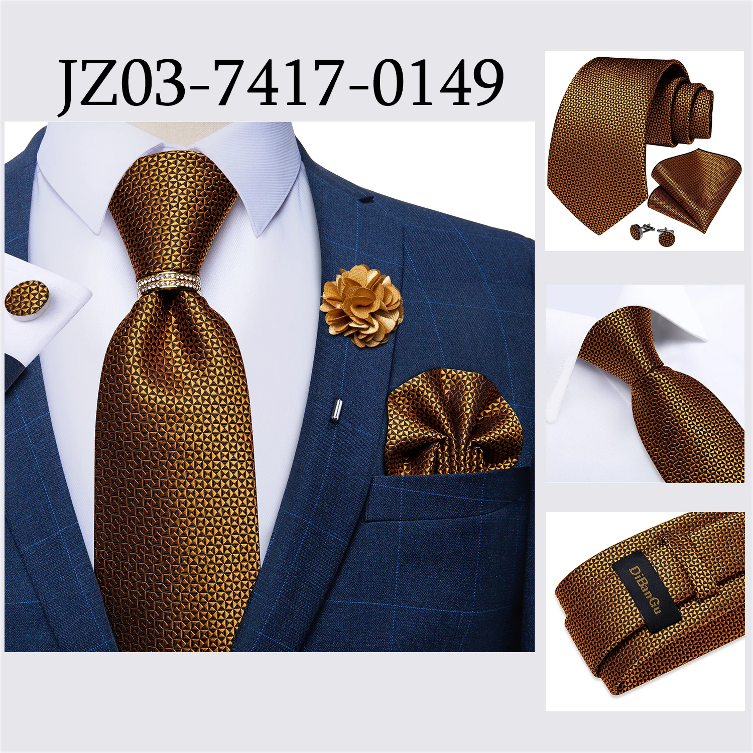 8cm Men Tie White Solid Necktie Men's Formal Wedding Party Ties Cufflinks Hanky Flower Brooch Set Men Gift Corbatas DiBanGu