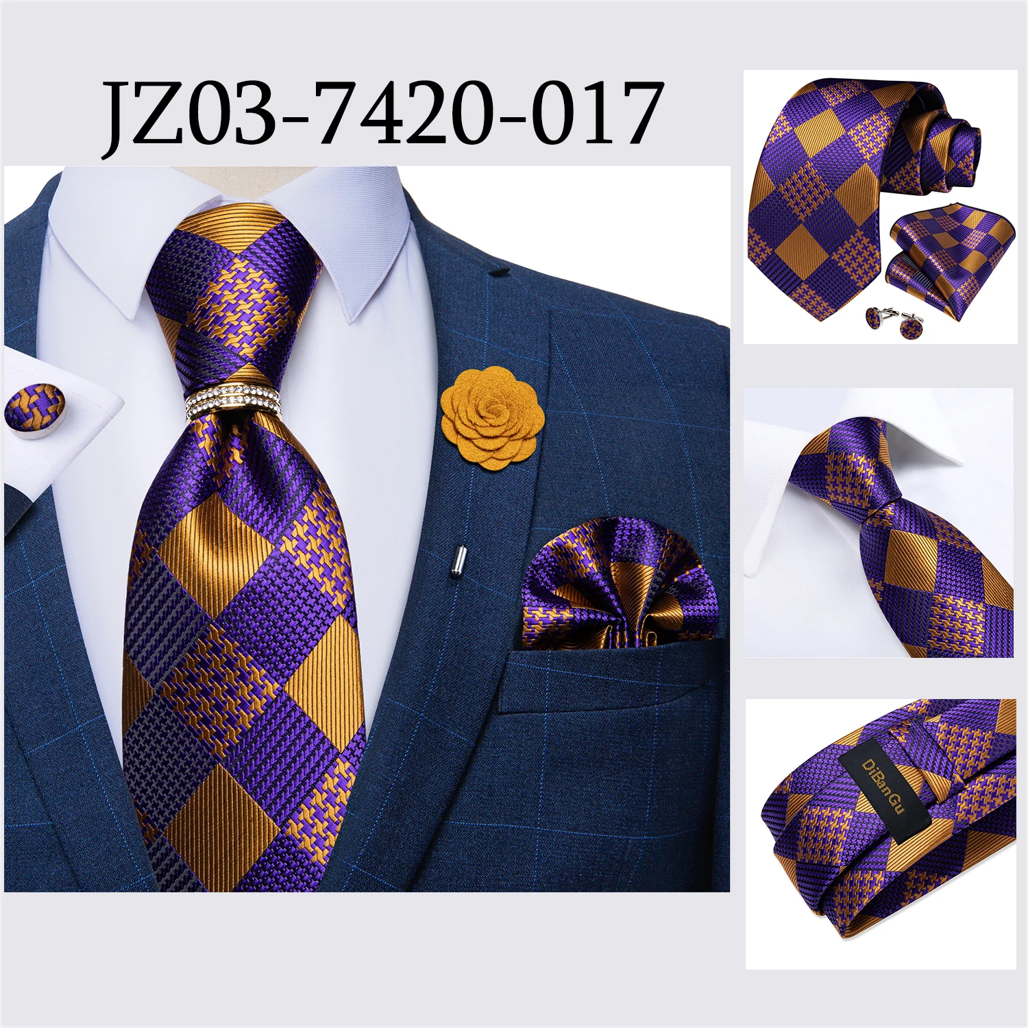 8cm Men Tie White Solid Necktie Men's Formal Wedding Party Ties Cufflinks Hanky Flower Brooch Set Men Gift Corbatas DiBanGu