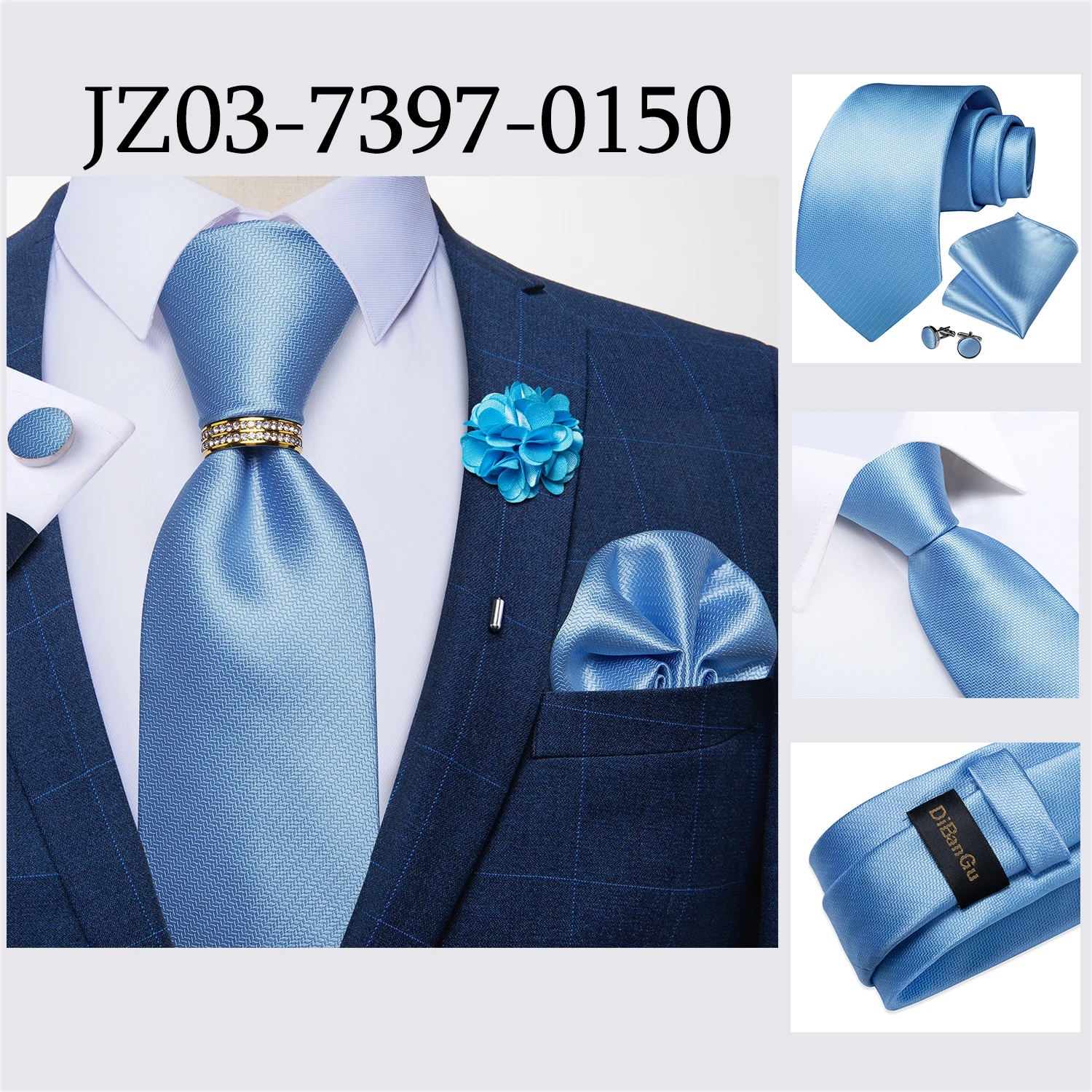 8cm Men Tie White Solid Necktie Men's Formal Wedding Party Ties Cufflinks Hanky Flower Brooch Set Men Gift Corbatas DiBanGu