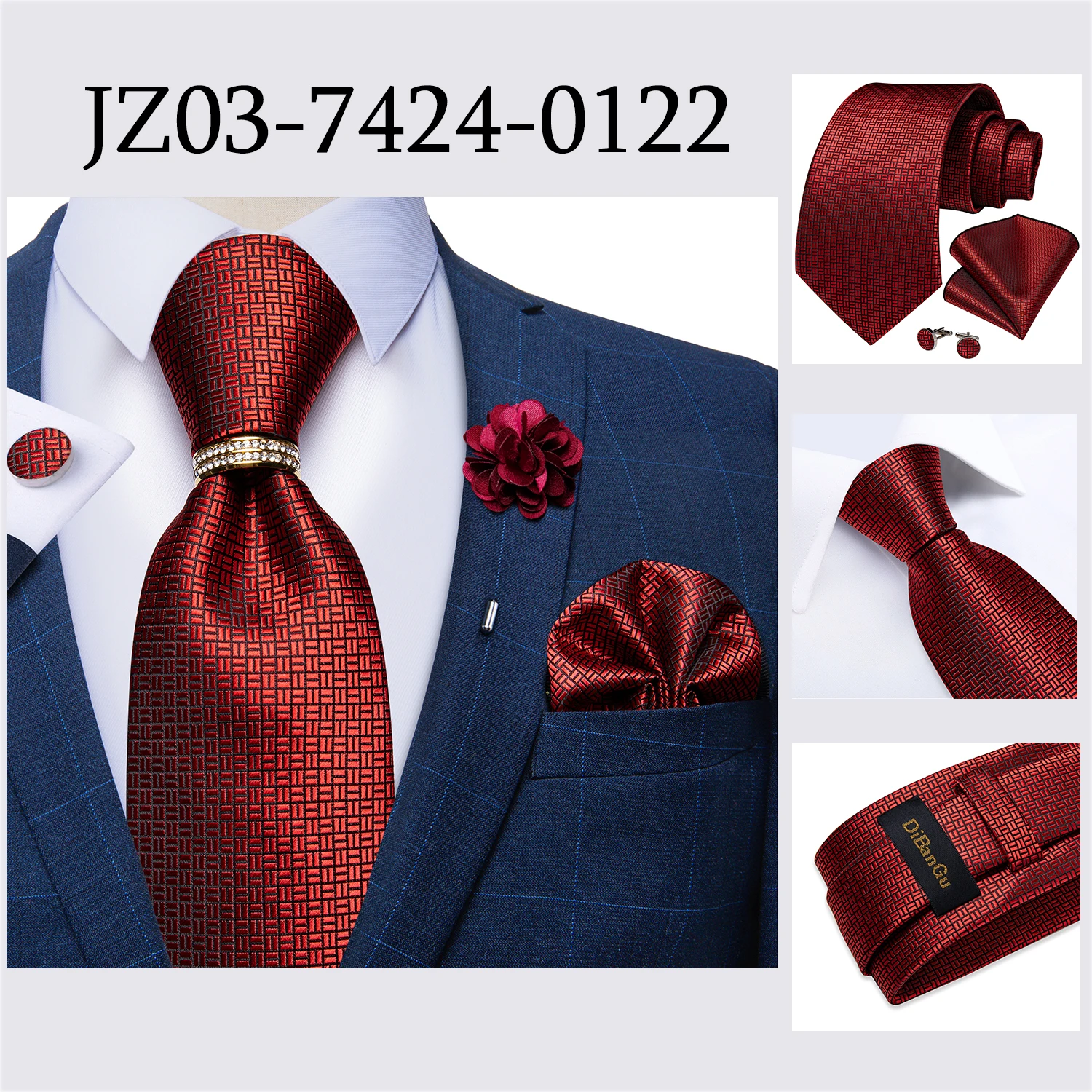8cm Men Tie White Solid Necktie Men's Formal Wedding Party Ties Cufflinks Hanky Flower Brooch Set Men Gift Corbatas DiBanGu