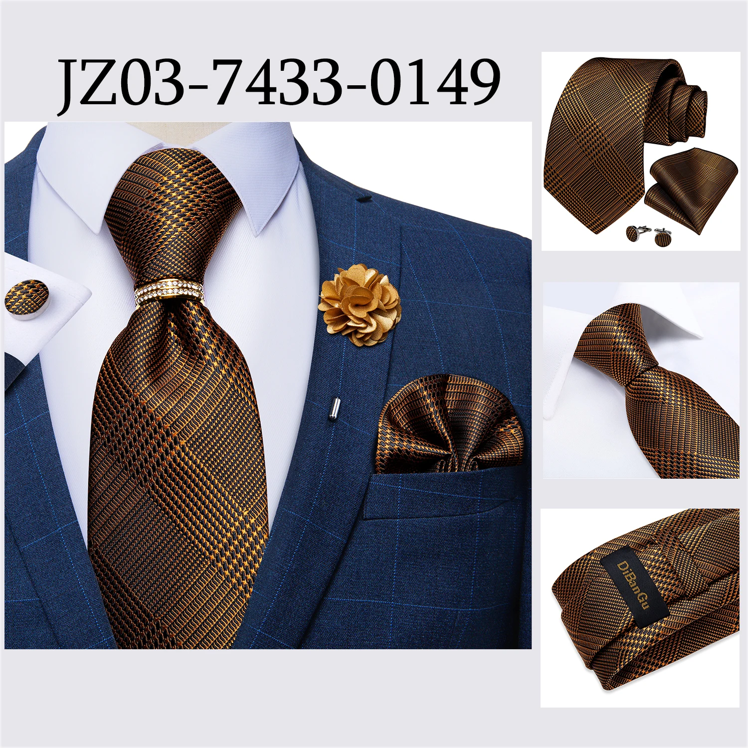 8cm Men Tie White Solid Necktie Men's Formal Wedding Party Ties Cufflinks Hanky Flower Brooch Set Men Gift Corbatas DiBanGu
